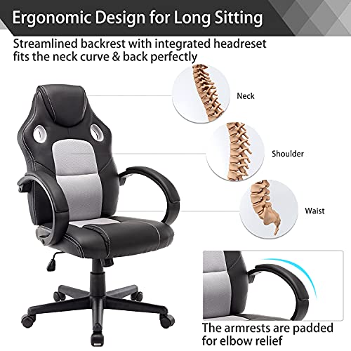 STmeng Liberty T1 Silla Oficina Ergonómica, Silla Gaming Silla Escritorio con Altura Ajustable, Giratoria Sillas de Oficina con Ruedas Soporte Lumbar 3D Reposabrazos Asiento Acolchado (Grey)