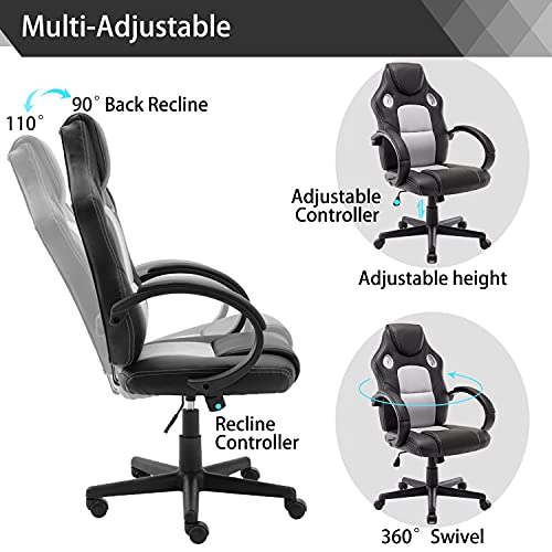 STmeng Liberty T1 Silla Oficina Ergonómica, Silla Gaming Silla Escritorio con Altura Ajustable, Giratoria Sillas de Oficina con Ruedas Soporte Lumbar 3D Reposabrazos Asiento Acolchado (Grey)