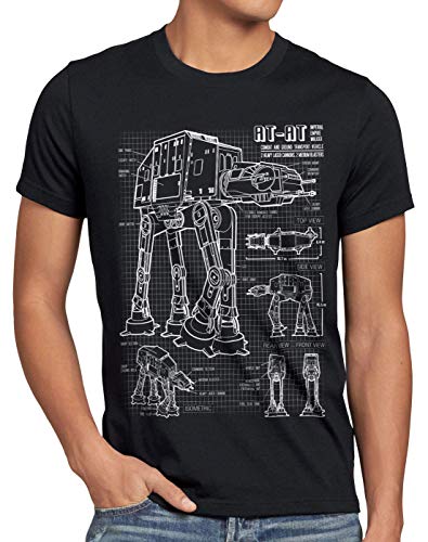 style3 AT-AT Cianotipo Camiseta para Hombre T-Shirt Fotocalco Azul Andador, Talla:XL, Color:Negro