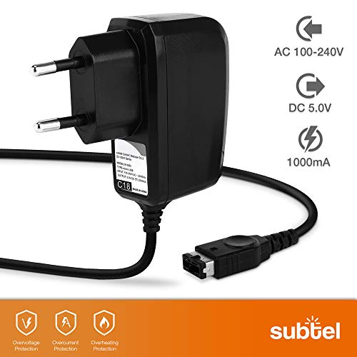 subtel® Cargador 1.10m Compatible con Nintendo DS, Game Boy Advance SP, Cable Carga System Connector 5V 1A / 1000mA Fuente de Alimentación Adaptador CA