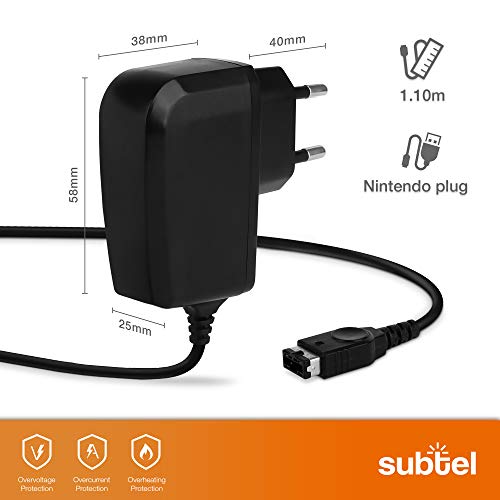 subtel® Cargador 1.10m Compatible con Nintendo DS, Game Boy Advance SP, Cable Carga System Connector 5V 1A / 1000mA Fuente de Alimentación Adaptador CA