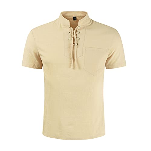 Sudadera Capucha Hombre Simplicidad Moda Lazada Color Sólido Hombre Camiseta Básica Ajustado Elástica Manga Corta Muscular Shirt Moderna Verano Casual Ejercicio Deportiva Shirt D-Khaki L