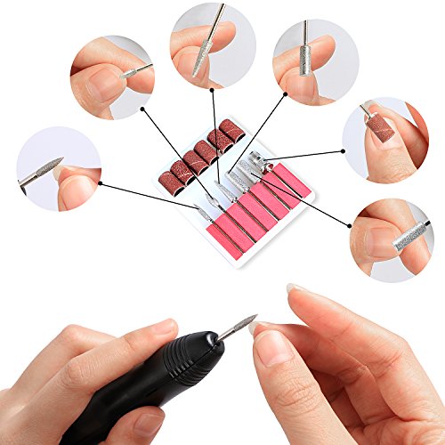 SunJas Torno para Uñas Profesional Lima de Uñas Pedicura Manicura Eléctrica Pulidor de Uñas con Set de 6 Tipos de Brocas de Uñas para Manicura y Pedicura para Todos Tipos de Uñas