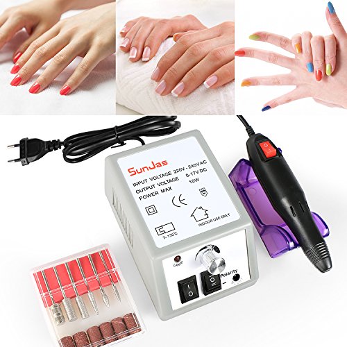 SunJas Torno para Uñas Profesional Lima de Uñas Pedicura Manicura Eléctrica Pulidor de Uñas con Set de 6 Tipos de Brocas de Uñas para Manicura y Pedicura para Todos Tipos de Uñas