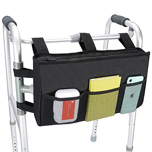 supregear Bolso Andador, Organizador de Bolsa de Accesorios de Bolsa Andador Plegable para Andador y Silla de Ruedas, Lavable a Máquina - Negro