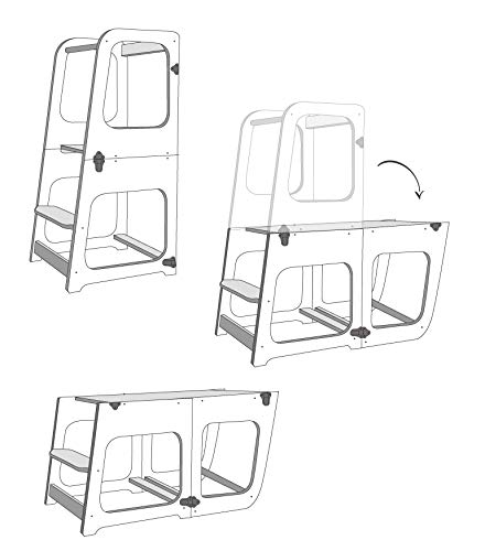 Sweet Home from wood Plataforma de Madera para Trepar en la Cocina para Bebés y Niños - Torres Ajustables para Encimeras y Mesa - Taburete Seguro y Duradero - Learning Tower (Gris)