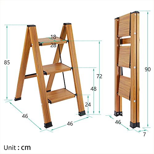 Synlyn Taburete Escalera Plegable 3 Peldaños Escalera Doméstica de 3 Peldaños Antideslizante, Taburete Plegable de Cocina de 3 Escalones, Escalerilla de Aluminio Escalera 3 Peldaños Aluminio