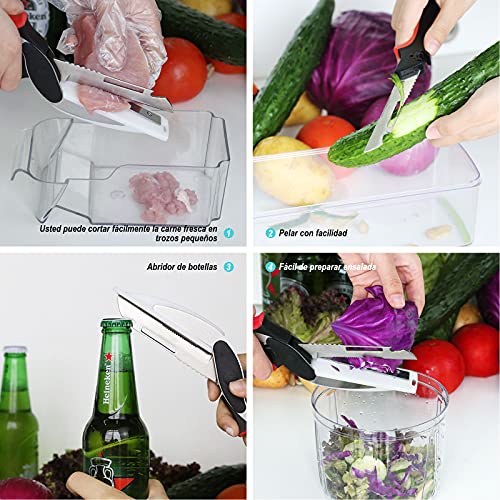 T-GOGO Tijeras de Cocina, 2 en 1 Clever Cortador de Cocina, Cuchillo de Acero Inoxidable con Tabla de Cortar, Tijeras Multifunción Para Alimentos con Funda Protectora para Cuchilla