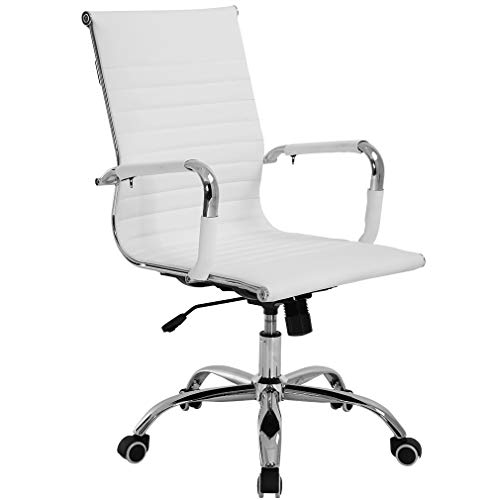 T-LoVendo TLV-SB2 Silla de Oficina de Diseño Ergonomica Reclinable Piel Cuero Sintetico-Blanca