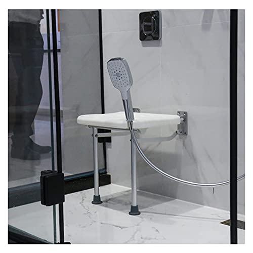 Taburete de ducha Banco de ducha plegable Asiento de baño abatible atornillado Taburete de baño Silla de baño montada en la pared con patas antideslizantes Orificios de drenaje Cabezal de ducha S