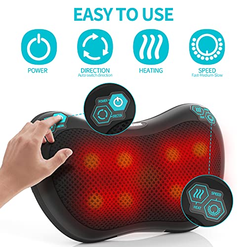 TAKRINK Cojín de Masaje Eléctrico Masajeador Almohada Masajeador Shiatsu con 3 Niveles de Tejidos para Cuello Hombros Espalda Piernas Pies Alivio del Dolor Muscular para Oficina Hogar y Coche