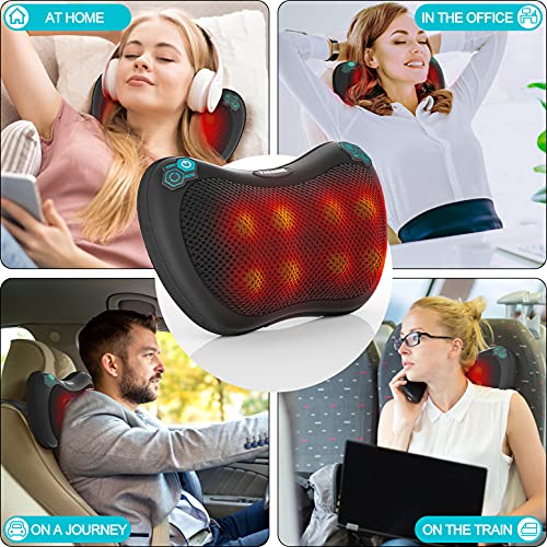 TAKRINK Cojín de Masaje Eléctrico Masajeador Almohada Masajeador Shiatsu con 3 Niveles de Tejidos para Cuello Hombros Espalda Piernas Pies Alivio del Dolor Muscular para Oficina Hogar y Coche