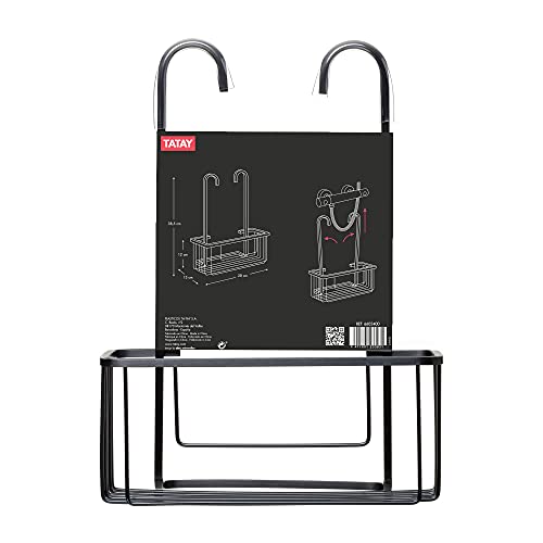 Tatay Estante de Ducha con Colgador Aluminium, 100% Inoxidable, de Aluminio Anodizado, Diseño Moderno, 10 Años de Garantía. Negro. Medidas 28 x 12,8 x 38,5 cm