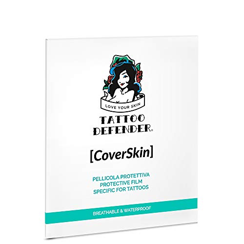 Tattoo Defender CoverSkin - 4 hojas de película de poliuretano, película protectora para el cuidado de los tatuajes, transpirable e impermeable, marca CE