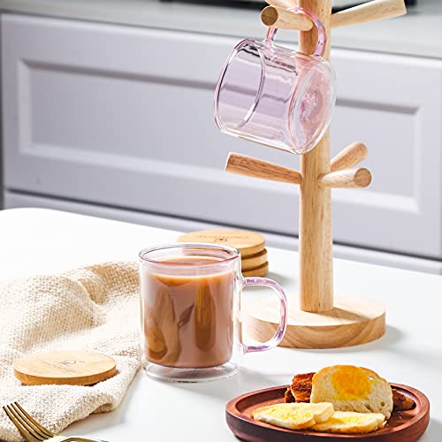 Tazas de Vidrio Doble Pared de Color con Mango y Tapa (275ml), Candiicap Tazas de Café para Bebidas Frías y Calientes, Vasos Termicos para Desayuno, Té, Leche, Latte, Capuchino