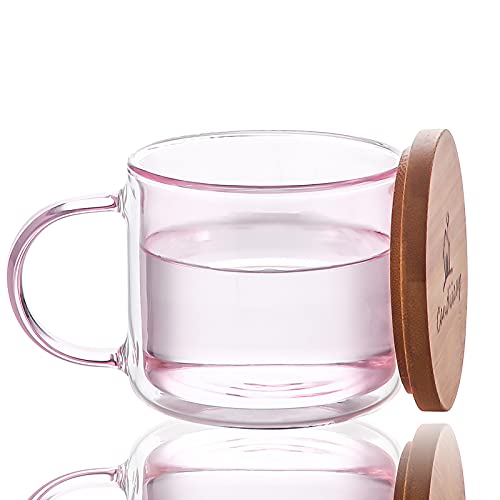 Tazas de Vidrio Doble Pared de Color con Mango y Tapa (275ml), Candiicap Tazas de Café para Bebidas Frías y Calientes, Vasos Termicos para Desayuno, Té, Leche, Latte, Capuchino