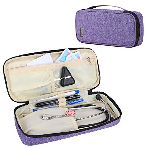 Teamoy estuche para estetoscopio, Bolsa de transporte compatible con el estetoscopio Littmann de 3M, linterna medica, Martillo neurológico y otros accesorios, Púrpura