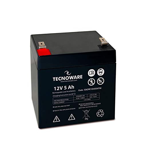 Tecnoware Batería de plomo-ácido 12 V Capacidad 5 Ah - para SAI, Videovigilancia y sistemas de Alarma - Conexión Faston 6,3 mm - Dimensiones 9 x 10 x 7 cm