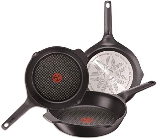 Tefal Aroma- Juego de 3 Sartenes: 3 Sartenes de 22/24/26 cm de aluminio fundido, recubrimiento titanio, sartenes antiadherentes, Thermosport, bordes vertedores, base gruesa, todo tipo de cocinas