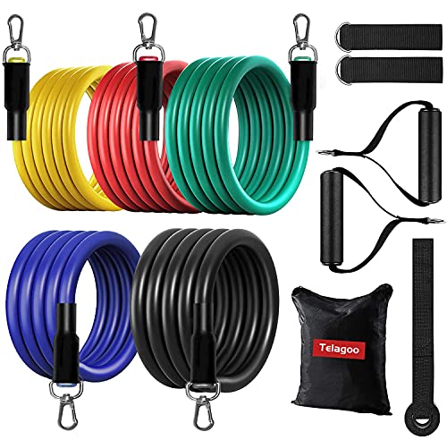 Telagoo Bandas Elasticas Musculacion Fitness, Set de Bandas de Resistencia con 5 Tubos de Látex, Gomas Elasticas Fitness para Yoga, Pilates, Estiramientos, Gimnasio en Casa, Glúteos Ejercicios (470)