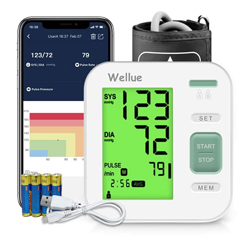 Tensiómetro de Brazo Digital, APP con Gestión de Datos, Usuario Dual, Detección del Pulso Arrítmico, Home Blood Pressure Monitor con Brazalete 22-40cm