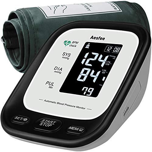 Tensiómetro de Brazo Digital Recargable USB, Monitor Eléctrico de Presión Arterial Medición Automática de la Presión con Brazalete de 22-36cm, Usuario Dual 2 x 90 Memorias, Pantalla LCD Retroiluminada