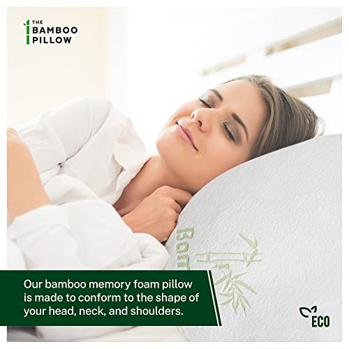 The Bamboo Pillow Almohada Cervical de virutas de Espuma de Memoria y bambú en Blanco - Almohada viscoelástica para Confort Fresco y firmeza del Cuello - Almohada ortopédica hipoalergénica - 1x Pack