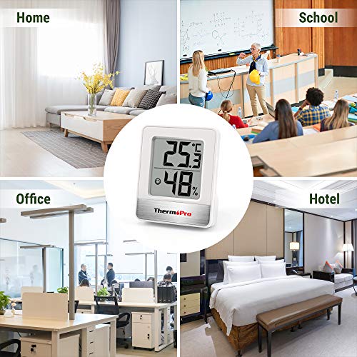 ThermoPro TP49 Mini Termómetro Higrómetro Digital Termohigrómetro de Interior Medidor de Temperatura y Humedad para Medir Ambiente del Hogar, Blanco