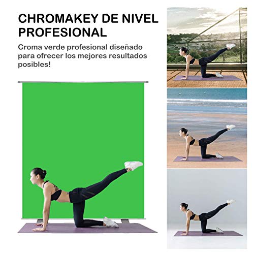 THEXLY Croma verde con soporte plegable - Chroma Key verde portátil - Roll up ideal fondos fotografia estudio - Green screen con estructura y estuche rígido de aluminio