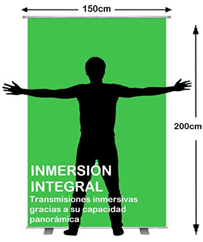 THEXLY Croma verde con soporte plegable - Chroma Key verde portátil - Roll up ideal fondos fotografia estudio - Green screen con estructura y estuche rígido de aluminio