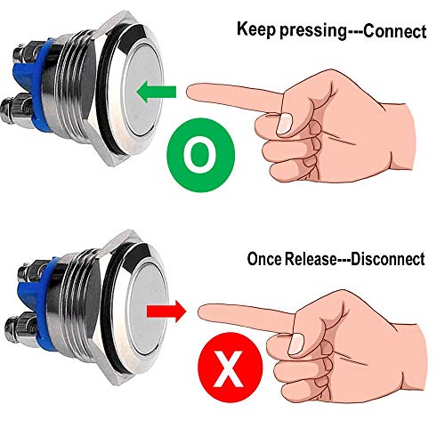 Thlevel 8 Piezas 16mm Momentáneo Pulsador de Metal DC 3A 36V Acero Inoxidable Impermeable Interruptor de Botón para Coche Lámpara Timbre（Argento）
