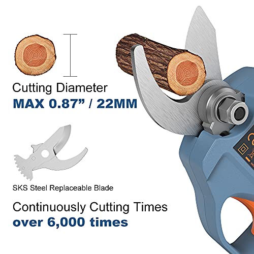 Tijeras de Podar Eléctricas 2.0Ah Tijeras de Podar Eléctricas Inalámbricas para Podadora de Ramas de Jardín, Recortadoras de Arbustos de Flores, Diámetro de Corte Máximo de 22 MM