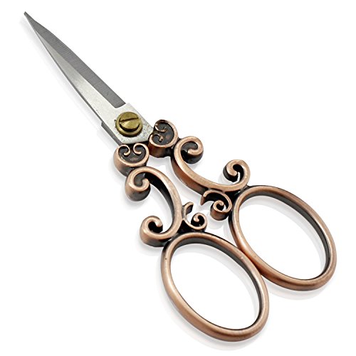 Tijeras vintage PsmGoods® de acero inoxidable para costura o punto de cruz, estilo bronce envejecido, marrón, Scissor 2R