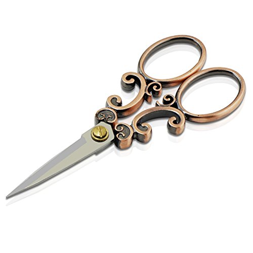 Tijeras vintage PsmGoods® de acero inoxidable para costura o punto de cruz, estilo bronce envejecido, marrón, Scissor 2R