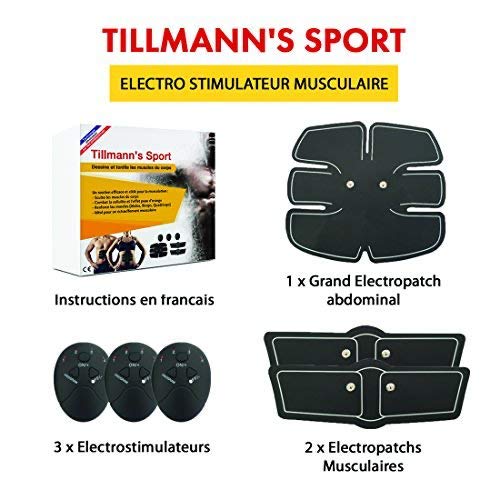 Tillmann's Sport Electroestimulador muscular: EMS, con almohadillas abdominales, de brazos y piernas para un cuerpo esculpido, ideal para adultos unisex, tonifica tu cuerpo