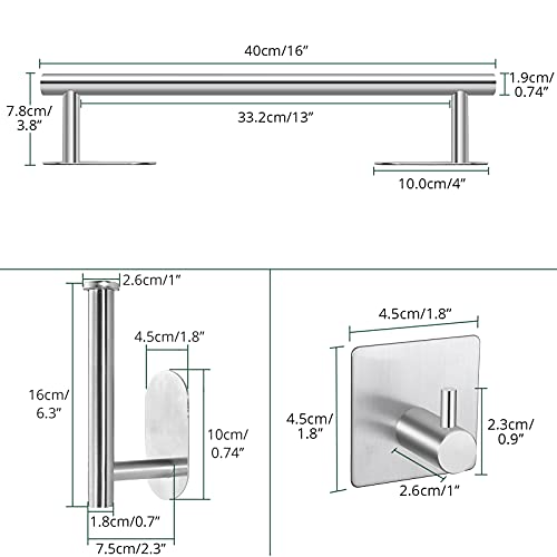 Toallero Baño Autoadhesivas, JiGiU Juego de Accesorios de Baño de Acero Inoxidable para Montar en la Pared Barra de Toallero de Baño ,Soporte de Papel Higiénico/Portarollos, Gancho