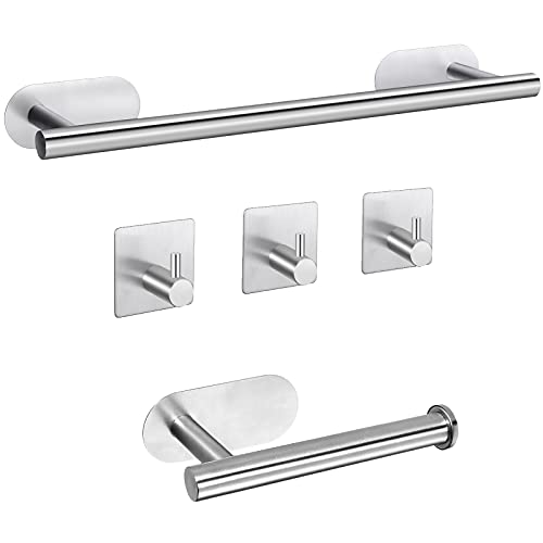 Toallero Baño Autoadhesivas, JiGiU Juego de Accesorios de Baño de Acero Inoxidable para Montar en la Pared Barra de Toallero de Baño ,Soporte de Papel Higiénico/Portarollos, Gancho