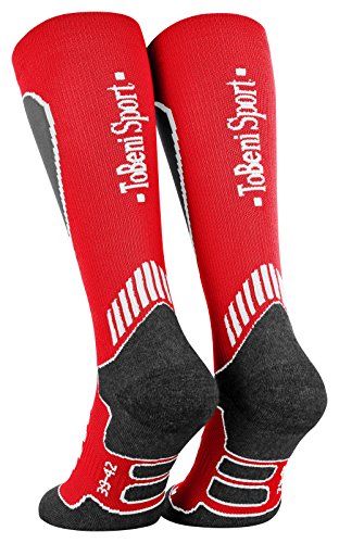 Tobeni Sport Medias de Compresión Ciclismo- Correr- Esquí- Calcetines para Mujer y Hombre Color Rojo Tamaño 39-42