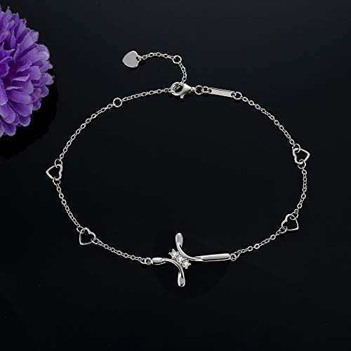 Tobillera Cruz para Mujer, Cruz Brazalete de Plata de Ley 925, Tobillera Ajustable, Pulsera Grande