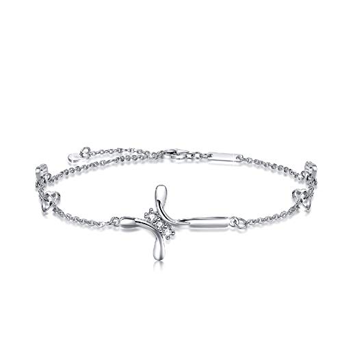 Tobillera Cruz para Mujer, Cruz Brazalete de Plata de Ley 925, Tobillera Ajustable, Pulsera Grande