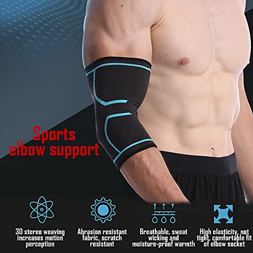 TOFBS Paquete de 2 coderas para hombres y mujeres, coderas para levantamiento de pesas, tenis, golfistas, culturismo, deportes, tendinitis, recuperación de lesiones en las articulaciones(azul,M)