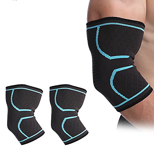 TOFBS Paquete de 2 coderas para hombres y mujeres, coderas para levantamiento de pesas, tenis, golfistas, culturismo, deportes, tendinitis, recuperación de lesiones en las articulaciones(azul,M)