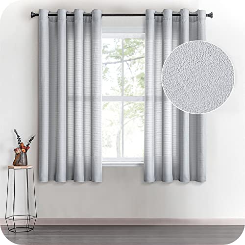 Topfinel 2 Piezas Cortina Translucida Habitacion Salon Visillo Lino Vertical Semitransparente para Ventanas Dormitorio Cocina Sala de Estar con Ojales 140x160cm Gris