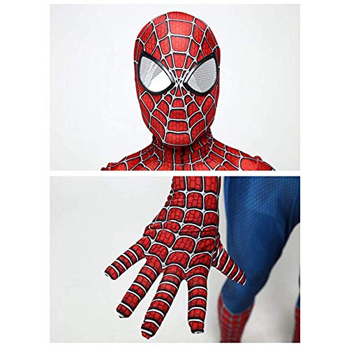 Traje de Cosplay del traje del hombre araña para los adultos de los niños, trajes de superhéroes Niño Niños Lycra Spandex del mono del estilo 3D de Halloween Carnaval Complementos Disfraz,120~130cm