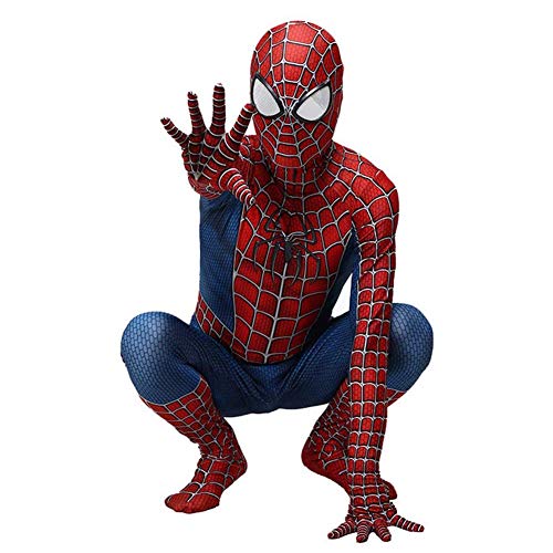 Traje de Cosplay del traje del hombre araña para los adultos de los niños, trajes de superhéroes Niño Niños Lycra Spandex del mono del estilo 3D de Halloween Carnaval Complementos Disfraz,120~130cm