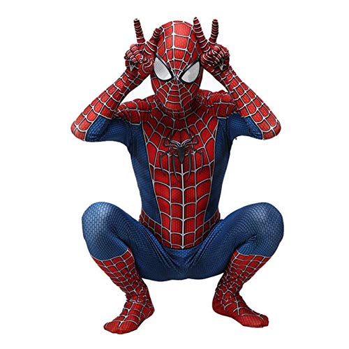 Traje de Cosplay del traje del hombre araña para los adultos de los niños, trajes de superhéroes Niño Niños Lycra Spandex del mono del estilo 3D de Halloween Carnaval Complementos Disfraz,120~130cm