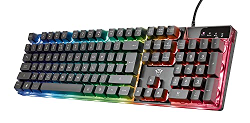 Trust Gaming GXT 835 Azor Teclado Retroiluminado Layout español (3 Modos de Color LED, Anti-Ghosting, 12 Teclas para Funciones Multimedia) Negro