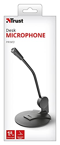 Trust Primo Micrófono PC con Cable 180 cm, Conexión Jack 3,5 mm, Ángulo Ajustable, Soporte Adhesivo, Plug and Play, para PC, Ordenador Portátil, Mac - Negro