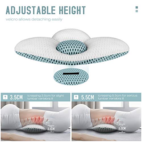 Tusscle Cojín lumbar para dormir, cojín de espalda para cama, malla 3D, cojín lumbar, almohada de apoyo lumbar, almohada de dormir ajustable en altura