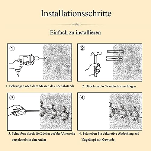 TXErfolg Perchero de pared negro con 4 ganchos Perchero de pared con tornillos Perchero resistente para montaje en pared para abrigos Toallas Albornoces Sombreros Ropa Albornoces Armarios Albornoces